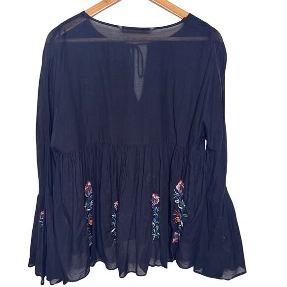 ZARA Trafaluc Collection Embroidered Boho Bell Sleeve Tassel Blouse Size: M - Picture 3 of 6